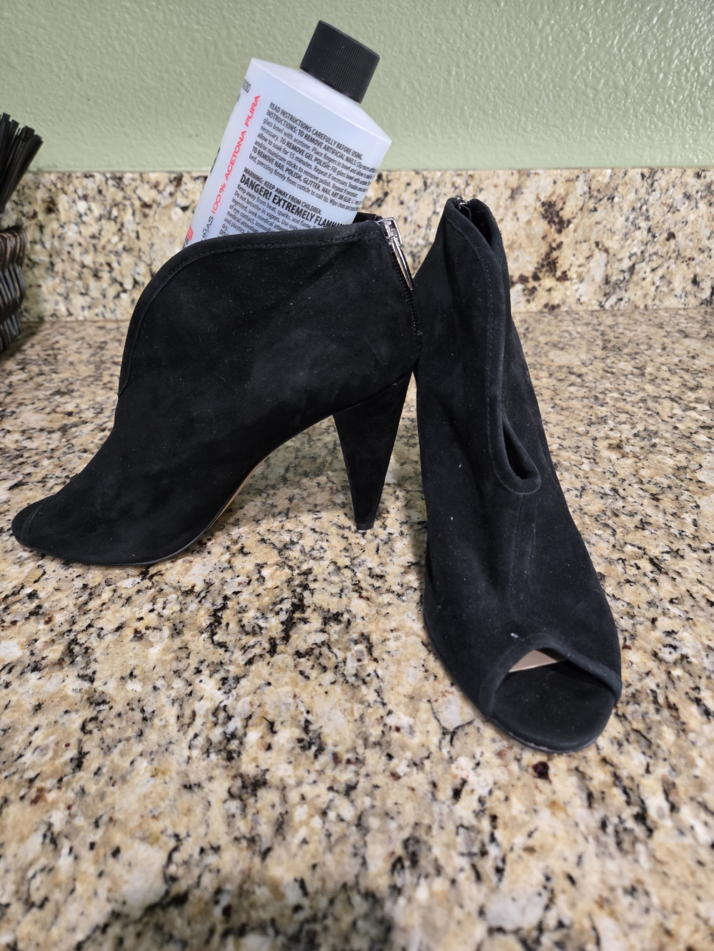 Vince Camuto Black Suede Peep-Toe Ankle Booties